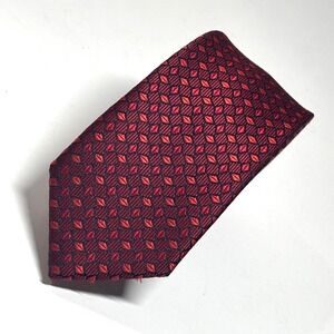 Imani Necktie Mens OS Burgundy Geometric Diamond Pattern Silk Blend‎ Tie Formal